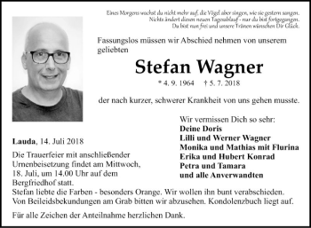 Traueranzeige von Stefan Wagner von Fränkische Nachrichten
