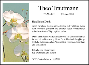 Traueranzeige von Theo Trautmann von Bergsträßer Anzeiger