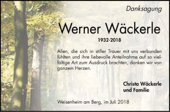 Traueranzeige von Werner Wäckerle von Mannheimer Morgen