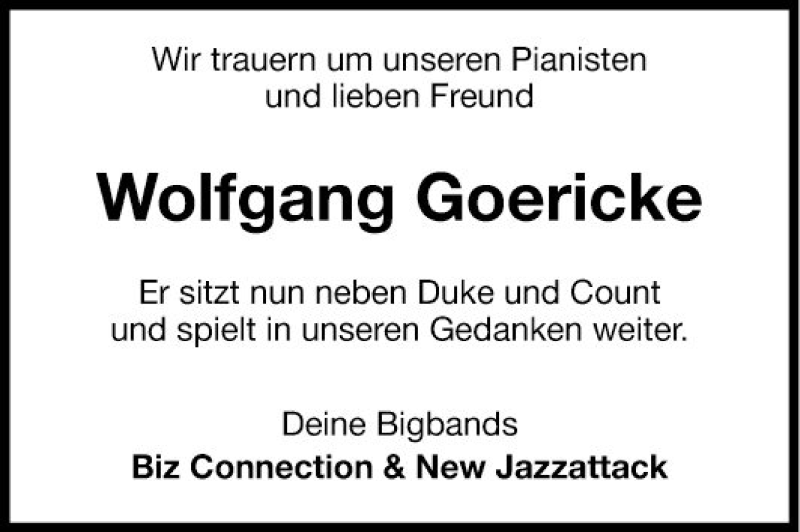  Traueranzeige für Wolfgang Goericke vom 23.07.2018 aus Fränkische Nachrichten