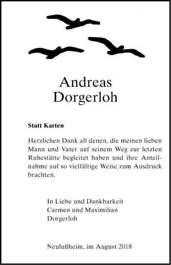 Traueranzeige von Andreas Dorgerloh von Schwetzinger Zeitung