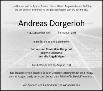 Traueranzeige von Andreas Dorgerloh von Schwetzinger Zeitung