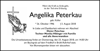 Traueranzeige von Angelika Peterkau von Schwetzinger Zeitung