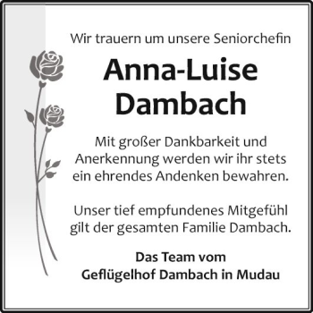 Traueranzeige von Anna-Luise Dambach von Fränkische Nachrichten