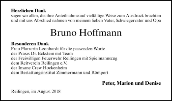 Traueranzeige von Bruno Hoffmann von Schwetzinger Zeitung