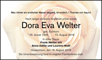 Traueranzeige von Dora Eva Welter von Schwetzinger Zeitung