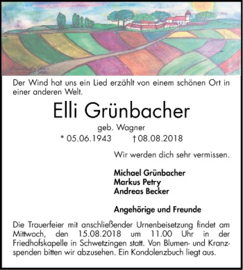 Traueranzeige von Elli Grünbacher von Schwetzinger Zeitung