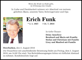 Traueranzeige von Erich Funk von Fränkische Nachrichten