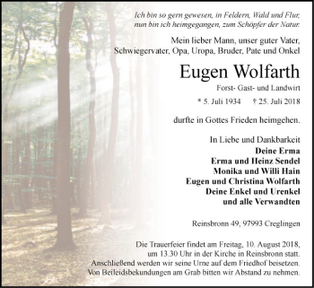 Traueranzeige von Eugen Wolfarth von Fränkische Nachrichten