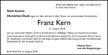 Traueranzeige von Franz Kern von Mannheimer Morgen