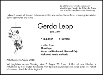 Traueranzeige von Gerda Lepp von Schwetzinger Zeitung