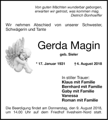 Traueranzeige von Gerda Magin von Mannheimer Morgen