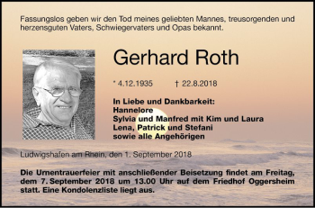 Traueranzeige von Gerhard Roth von Mannheimer Morgen