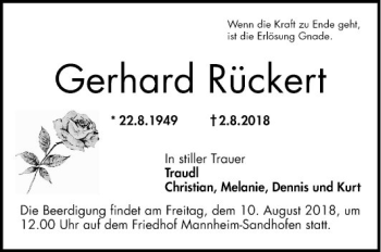 Traueranzeige von Gerhard Rückert von Mannheimer Morgen