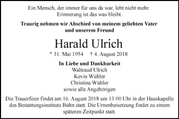 Traueranzeige von Harald Ulrich von Mannheimer Morgen