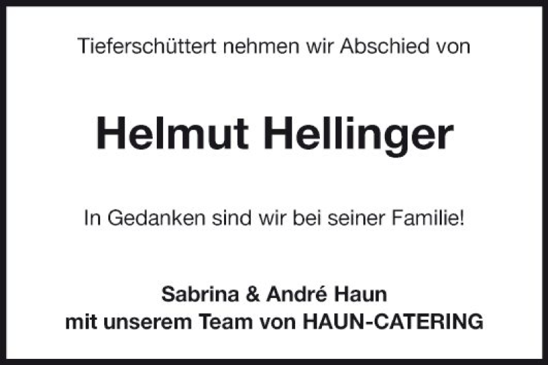  Traueranzeige für Helmut Hellinger vom 17.08.2018 aus Fränkische Nachrichten