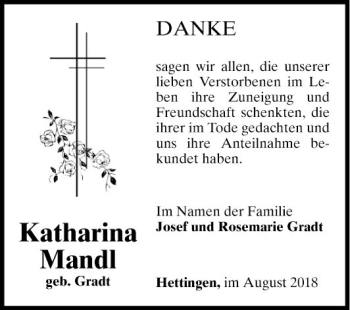 Traueranzeige von Katharina Mandl von Fränkische Nachrichten