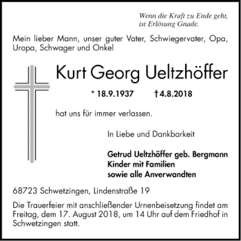 Traueranzeige von Kurt Georg Ueltzhöffer von Schwetzinger Zeitung