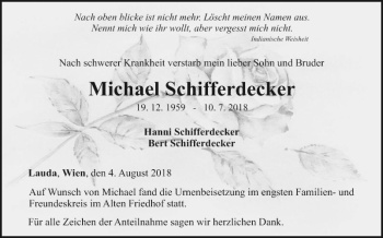 Traueranzeige von Michael Schifferdecker von Fränkische Nachrichten