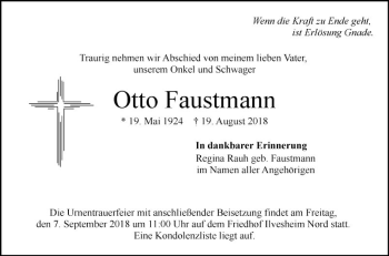 Traueranzeige von Otto Faustmann von Mannheimer Morgen