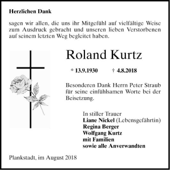 Traueranzeige von Roland Kurtz von Schwetzinger Zeitung