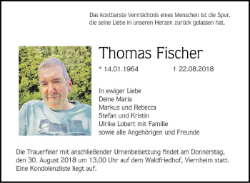 Traueranzeige von Thomas Fischer von Südhessen Morgen