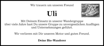 Traueranzeige von Ulrich Krapp von Fränkische Nachrichten