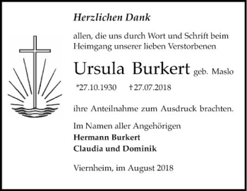Traueranzeige von Ursula Burkert von Südhessen Morgen