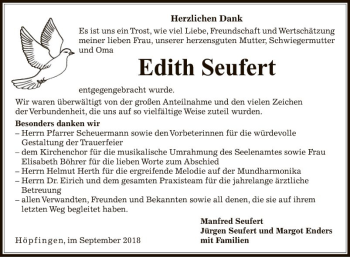 Traueranzeige von Edith Seufert von Fränkische Nachrichten