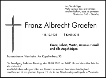 Traueranzeige von Franz Albrecht Graefen von Südhessen Morgen