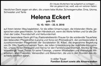 Traueranzeige von Helena Eckert von Fränkische Nachrichten