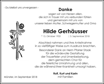 Traueranzeige von Hilde Gerhäusser von Fränkische Nachrichten