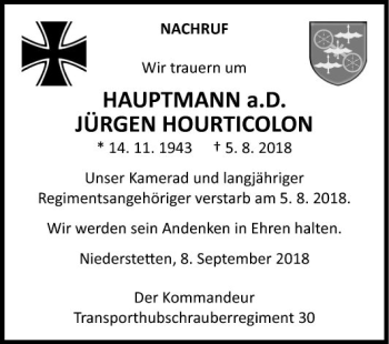 Traueranzeige von Jürgen Hourticolon von Fränkische Nachrichten