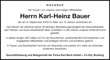 Traueranzeige von Karl-Heinz Bauer von Fränkische Nachrichten