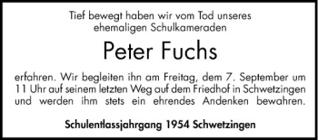Traueranzeige von Peter Fuchs von Schwetzinger Zeitung