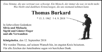 Traueranzeige von Thomas Burkard von Fränkische Nachrichten