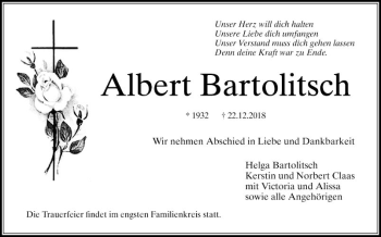 Traueranzeige von Albert Bartolitsch von Schwetzinger Zeitung