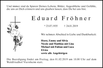 Traueranzeige von Eduard Fröhner von Südhessen Morgen