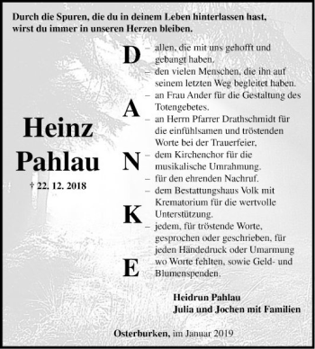 Traueranzeige von Heinz Pahlau von Fränkische Nachrichten