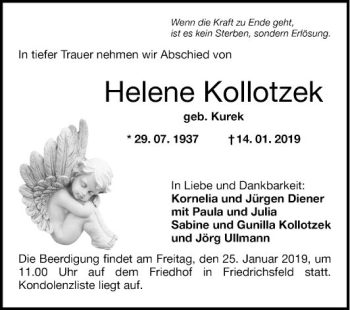 Traueranzeige von Helene Kollotzek von Mannheimer Morgen