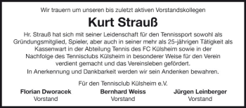 Traueranzeige von Kurt Strauß von Fränkische Nachrichten