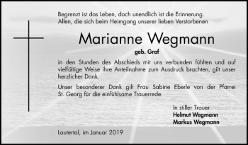 Traueranzeige von Marianne Wegmann von Bergsträßer Anzeiger