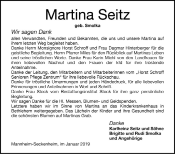 Traueranzeige von Martina Seitz von Mannheimer Morgen