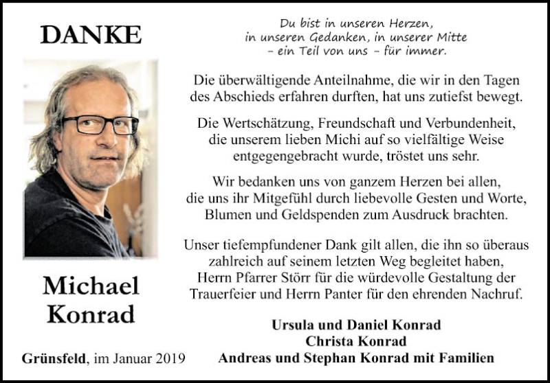  Traueranzeige für Michael Konrad vom 19.01.2019 aus Fränkische Nachrichten