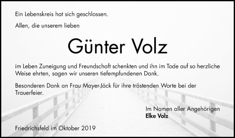  Traueranzeige für Günter Volz vom 19.10.2019 aus Mannheimer Morgen