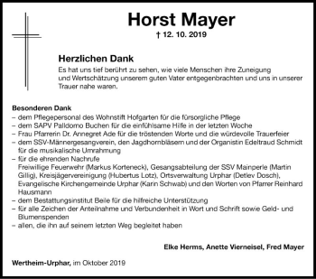 Traueranzeige von Horst Mayer von Fränkische Nachrichten