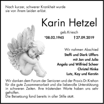 Traueranzeige von Karin Hetzel von Südhessen Morgen