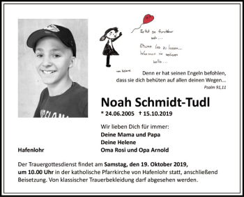 Traueranzeige von Noah Schmidt-Tudl von Fränkische Nachrichten