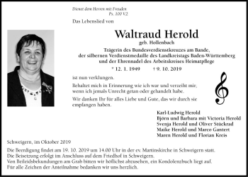 Traueranzeige von Waltraud Herold von Fränkische Nachrichten