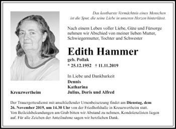 Traueranzeige von Edith Hammer von Fränkische Nachrichten